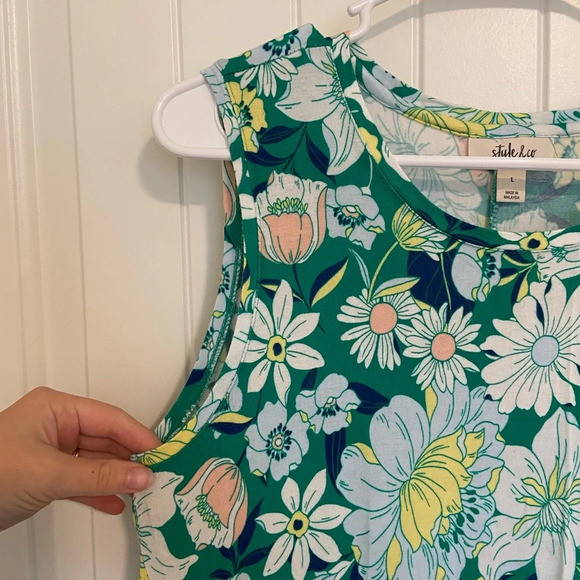 NWOT | Style & Co women’s green floral print sleeveless dress — large - Picture 2 of 4